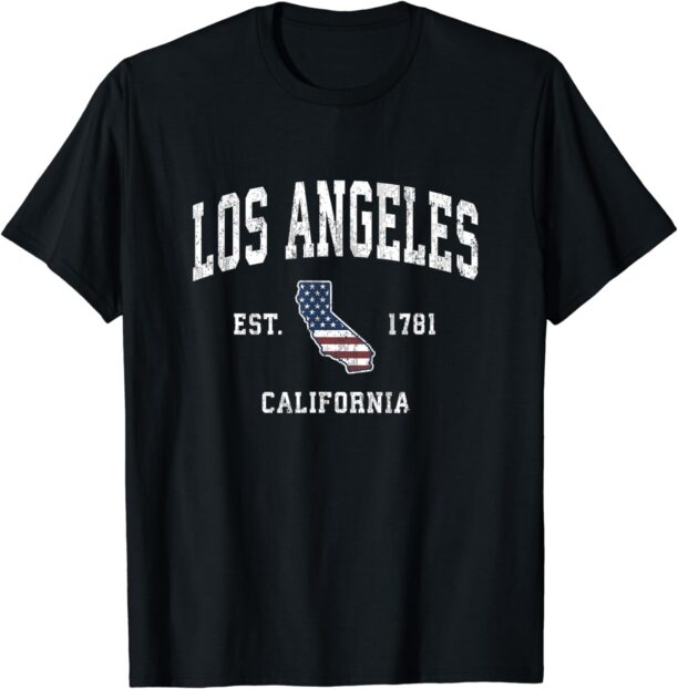 Los Angeles California CA Vintage American Flag Sports Desig T-Shirt