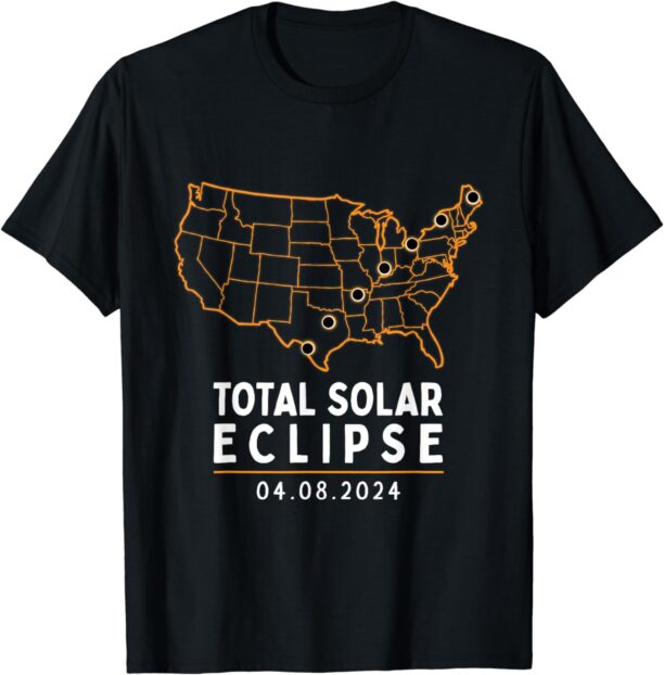 Solar Eclipse 2024 Party America Totality Total USA Map T-Shirt