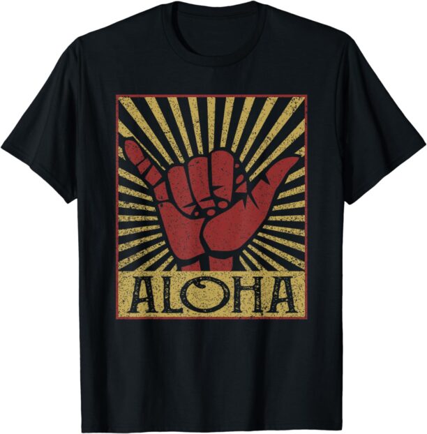 Aloha Hawaiian Hawaii Vintage Distressed Shaka Sign T-Shirt