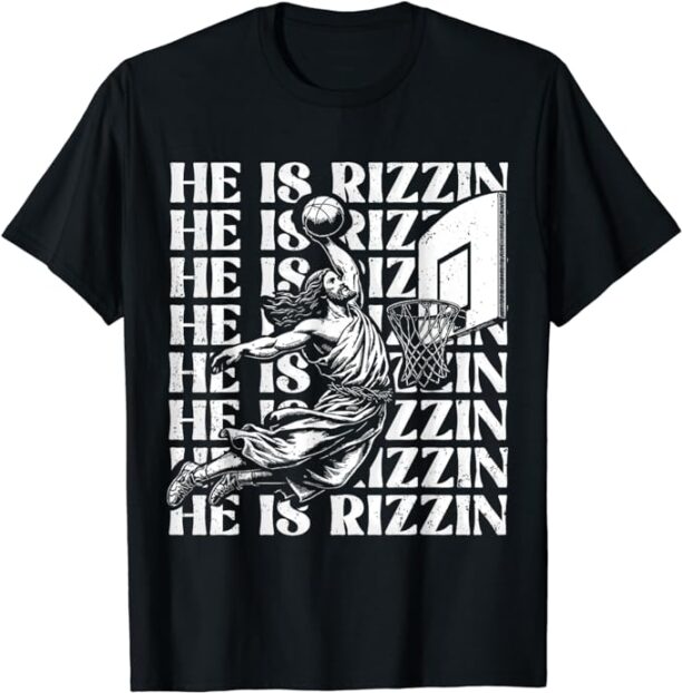 He Is Rizzin Funny Basketball Retro Christian Religious Tee T-Shirt