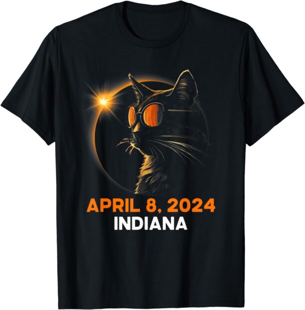 2024 Total Solar Eclipse USA Indiana Cat Glasses April 8 T-Shirt