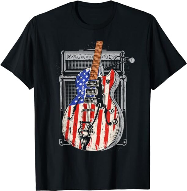 American Flag Guitar 4th of July Guitarist USA Country Music T-Shirt