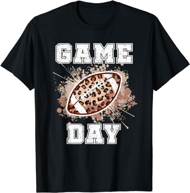 Game Day Leopard Football Cheetah Funny Football Lover T-Shirt