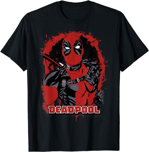 Marvel Deadpool Paint Splatted Super Hero Graphic T-Shirt T-Shirt
