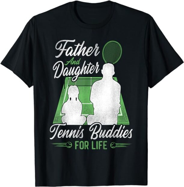 Funny Tennis Player Racket Dad Daughter Father And Daughter T-Shirt