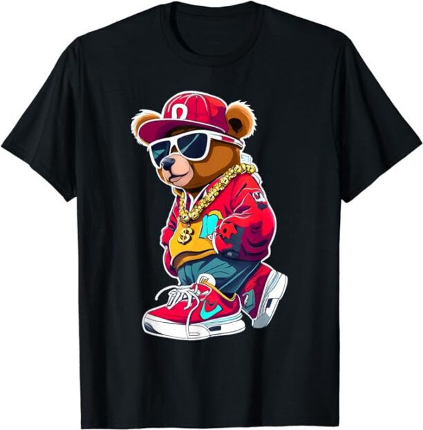 Cute Hip Hop Teddy Bear Tshirt 90 hip hop clothing graffiti T-Shirt