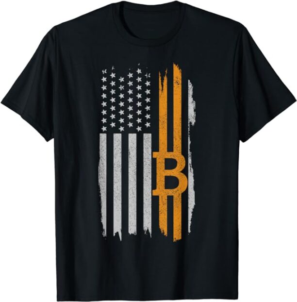 Bitcoin American Flag Patriotic Cryptocurrency Hodl Gift T-Shirt