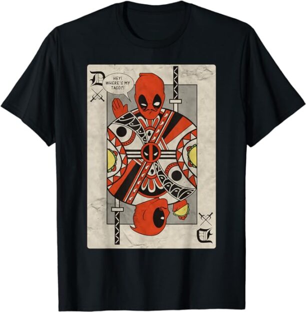 Marvel Deadpool Playing Card Taco Fight Graphic T-Shirt T-Shirt