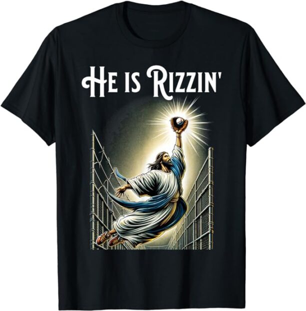 He is Rizzin Jesus Playing Baseball Funny Sports Rizz T-Shirt