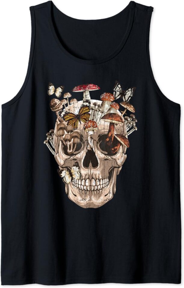 Mushroom Clothing Mushroom Collector Skull Graphic Gift Tank Top