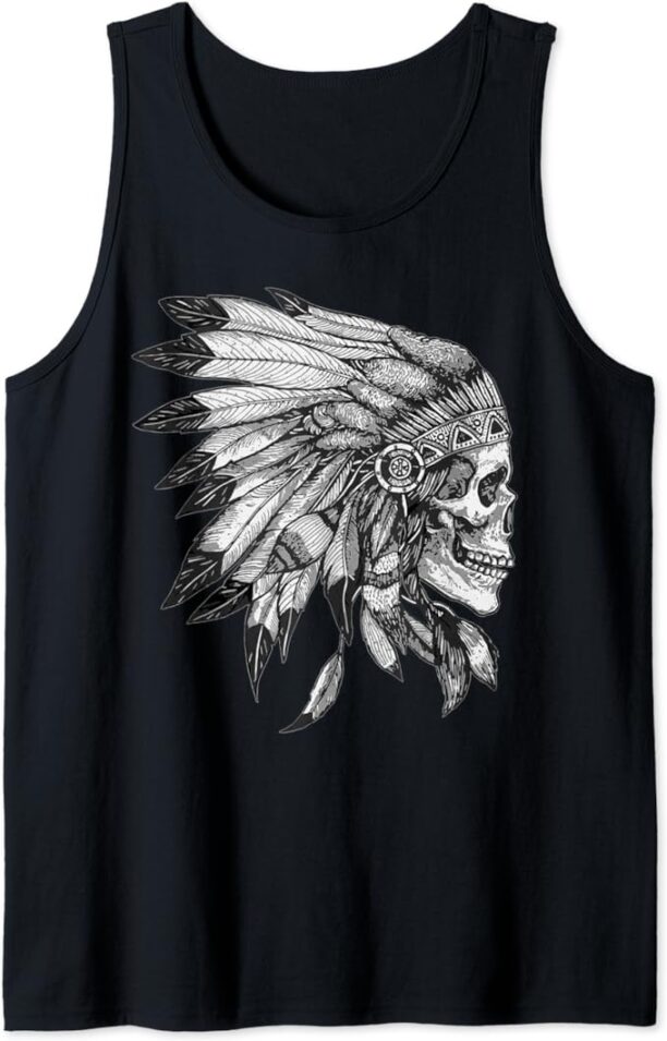 American Motorcycle Skull Native Indian Eagle Chief Vintage Tank Top