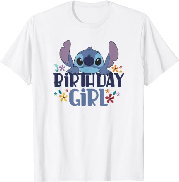 Disney Lilo & Stitch Birthday Girl Retro Floral Logo T-Shirt