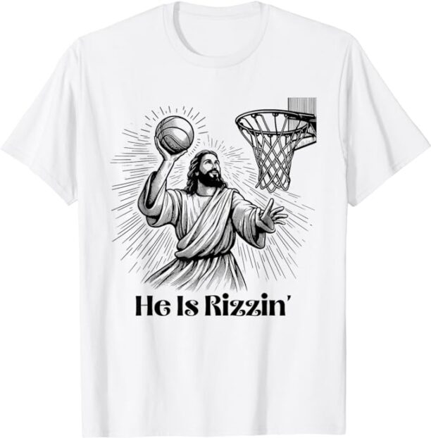 He Is Rizzin Funny Basketball Retro Christian Easter Women T-Shirt