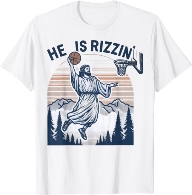 He Is Rizzin Shirt Basketball Jesus Retro Easter Christian T-Shirt