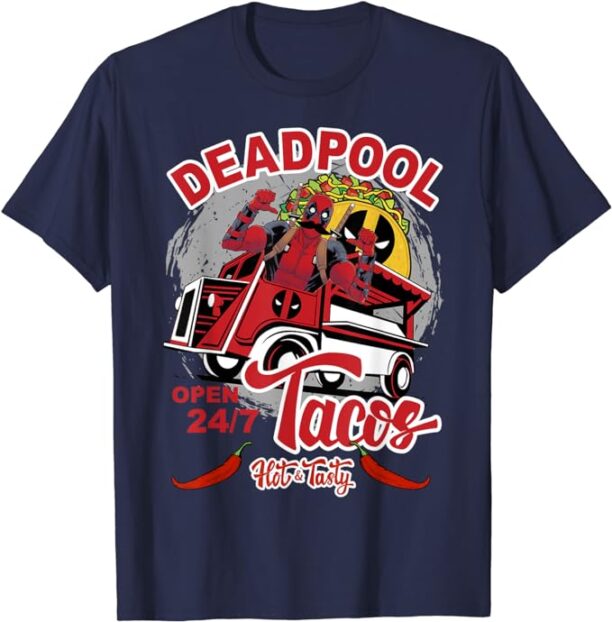 Marvel Deadpool Tacos Hot & Tasty Graphic T-Shirt T-Shirt
