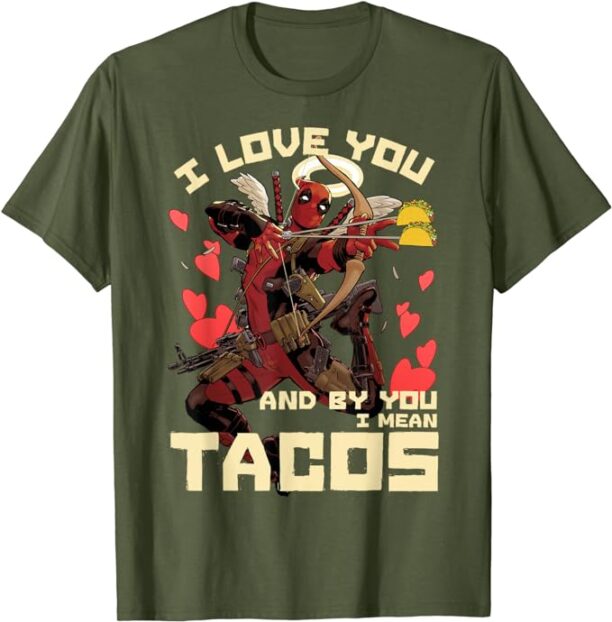 Marvel Deadpool Cupid Love For Tacos Graphic T-Shirt T-Shirt