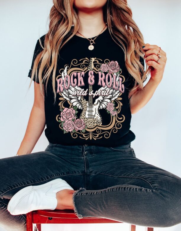 Custom Rock n Roll Tee,Vintage Style Rock and Roll shirt, Guitar shirt, Rock & Roll t-shirt, Music lover tee