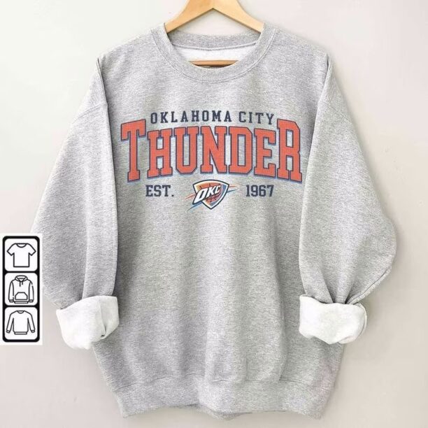 Retro Oklahoma City Thunder Shirt, Crewneck Thunder Sweatshirt, Hoodie Retro For Women And Men Basketball