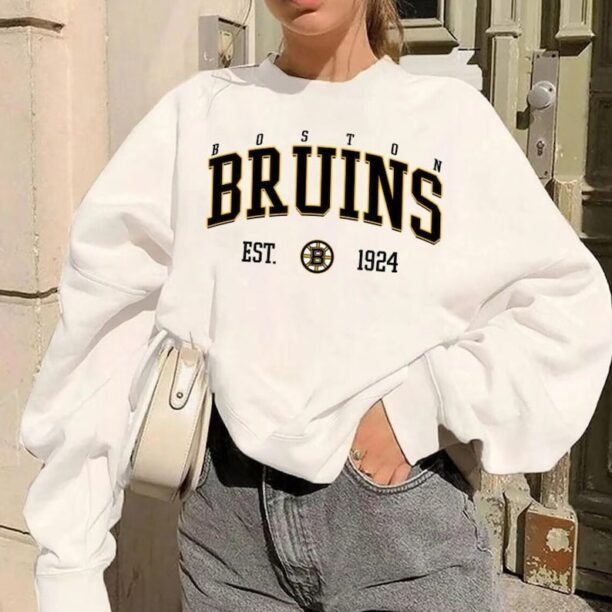 Vintage Boston Bruins Crewneck College Sweatshirts, Hockey Fan Gifts, Boston Bruins Sweatshirts