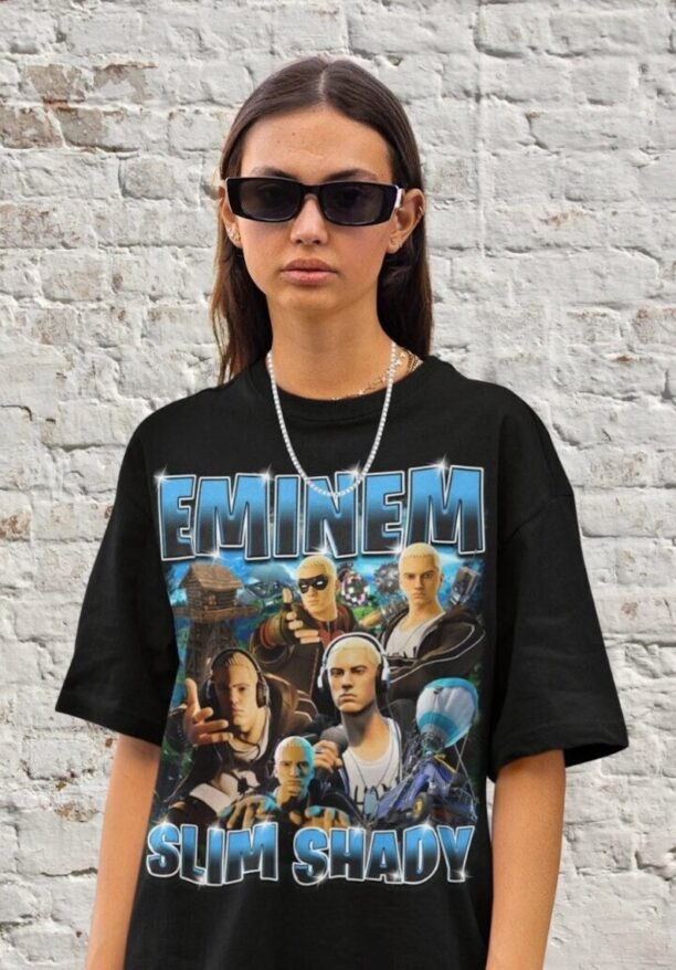 Retro Eminem Slim Shady, Fort Battle Royale F-nite Survival Program, Battle Bus Tilted Gamer Gift Bootleg 90s Fans Shirt