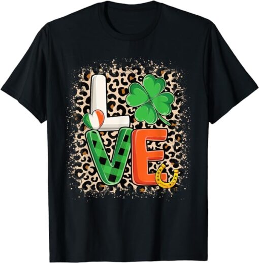 Love St. Patricks Day Shamrock Irish Leopard Print Women T-Shirt