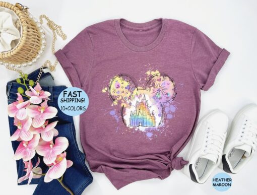 Disney Watercolor Castle Shirt, Disney Mickey Ears Castle Sweatshirt