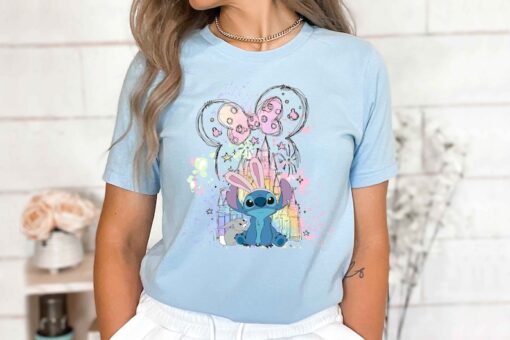 Disney Stitch & Bunny Watercolor Castle Shirt, Disney Stitch Shirt