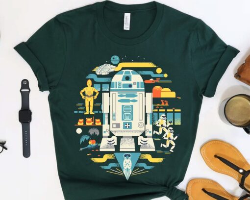 Star Wars Droids R2-D2 C-3PO Circle Collage Retro Shirt