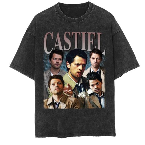 Castiel Vintage Washed T-Shirt,Actor Homage Graphic Unisex Long Sleeve