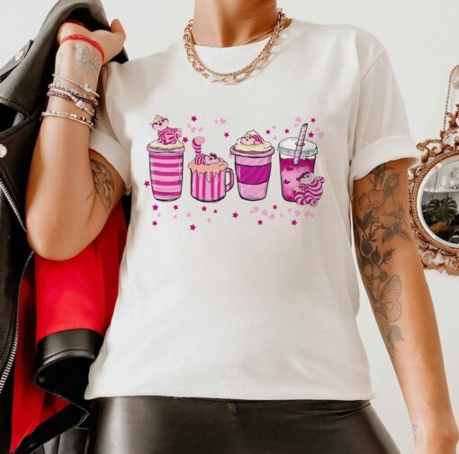 Cute Cheshire Cat Coffee Drink Cups Shirt, Alice in Wonderland Shirt