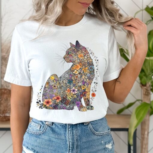 Cat Mom Shirt Floral Cat Shirt Purr Shirt Cat Mom Floral Cat Tee Cat