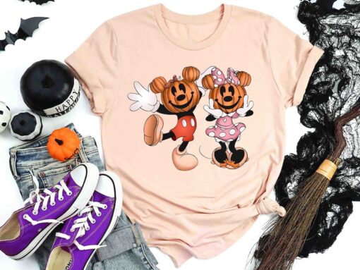 Mickey and Minnie Halloween Couple Tee, Mickey Pumpkin Shirt