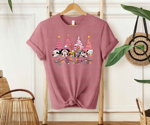 Vintage Mickey And Friends Pink Christmas Tree Shirt