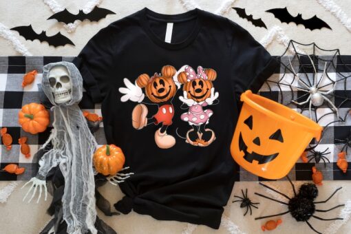 Mickey and Minnie Halloween Couple Tee, Mickey Pumpkin Shirt