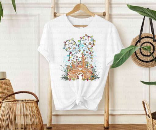 Disney Mickey Gingerbread Castle Shirt, Christmas lights Castle Shirt