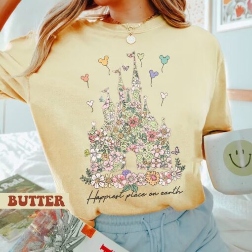 Happiest Place on Earth Shirt, Disney Castle Floral Shirt