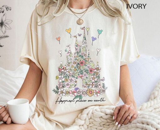Happiest Place on Earth Shirt, Disney Castle Floral Shirt