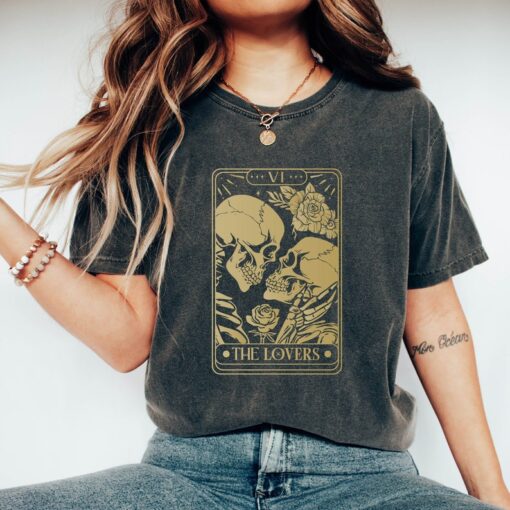 Comfort Colors® The Lovers Tarot Card Shirt, Rose Skeleton Shirt