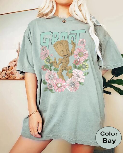 Comfort Color Retro Groot Floral Shirt, Guardians Of The Galaxy Shirt