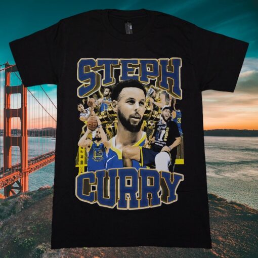 Steph Curry with trophies Bootleg style graphic T-shirt S-XXL