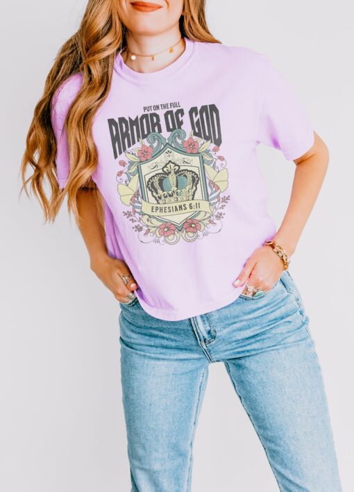 Boho Christian Shirts Armor of God Cotton Shirt Christian TShirts