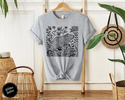 Vintage Folklore Capybara Shirt, Linocut TShirt