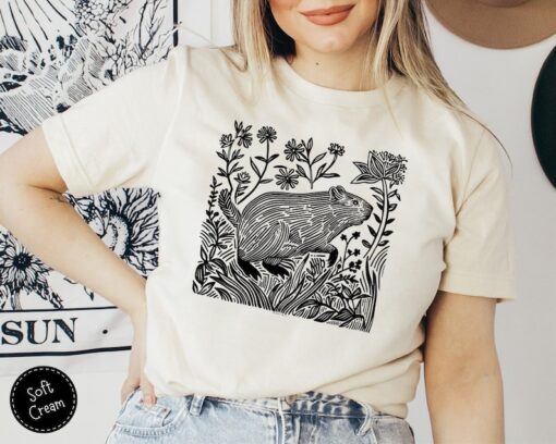 Vintage Folklore Capybara Shirt, Linocut TShirt