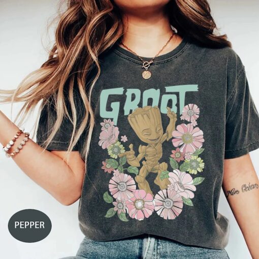 Comfort Color Retro Groot Floral Shirt, Guardians Of The Galaxy Shirt