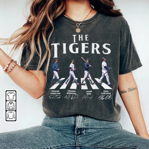 Tigers Walking Abbey Road Signatures Baseball Shirt, Spencer Torkelson