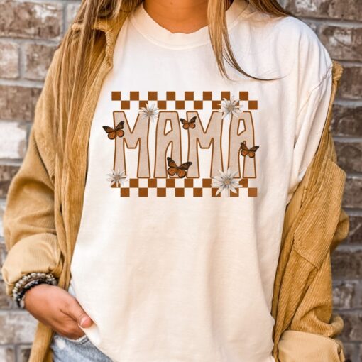 Comfort Colors® Checkered Butterfly Mama Shirt, Mothers Day Gift