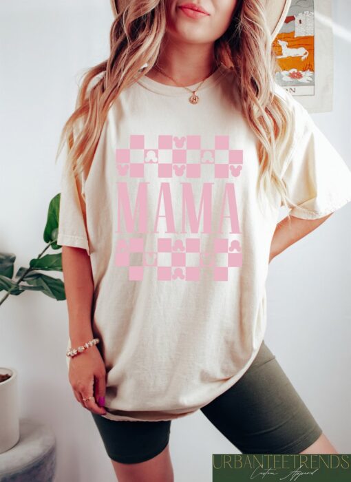 Checkered Disney Mama Shirt, Personalized Disney Mom Gift