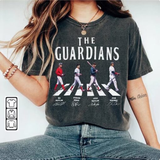 Guardians Walking Abbey Road Signatures Baseball Shirt, José Ramírez