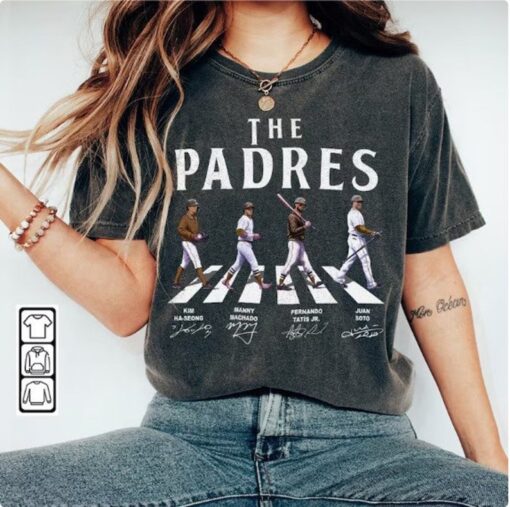 Padres Walking Abbey Road Signatures Baseball Shirt, Juan Soto