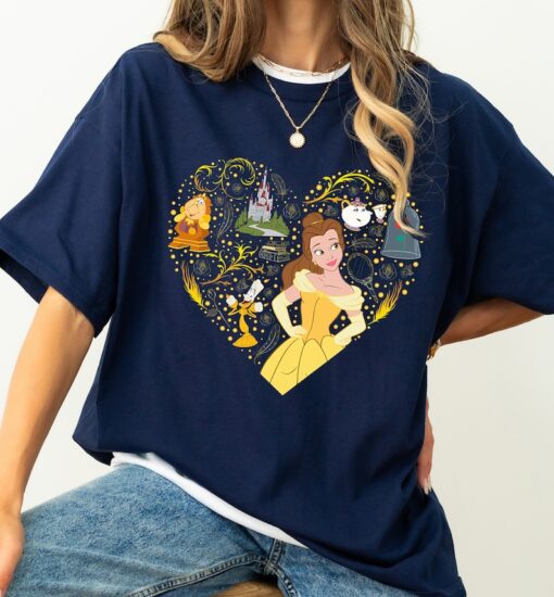 Disney Belle Princess Belle Collage Heart Shirt, Beauty and The Beast